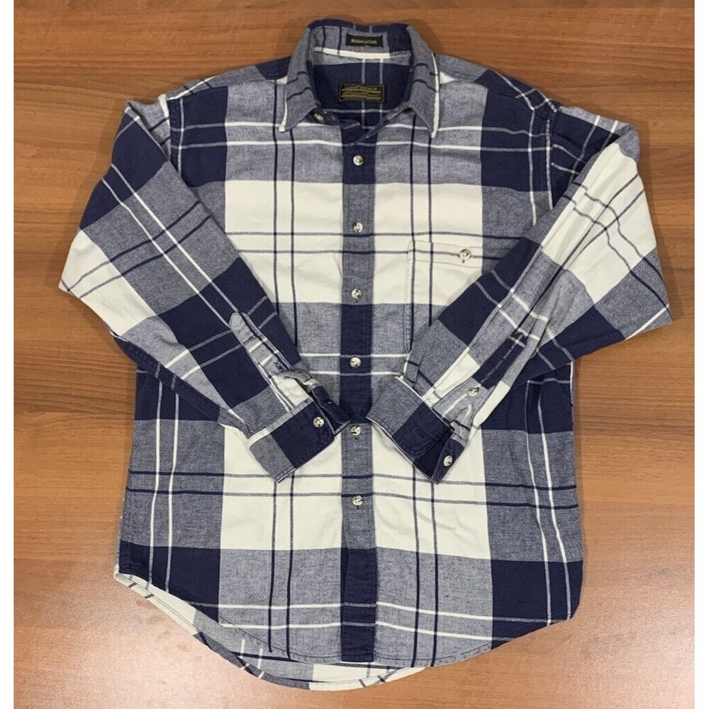 Eddie Bauer Shirt Mens Medium Blue Plaid Flannel Vintage Mckinley Cloth READ